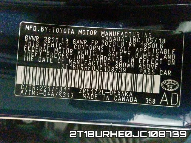 2T1BURHE0JC108739 фото 2