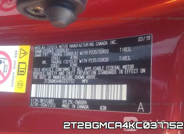 2T2BGMCA4KC037752 фото 10