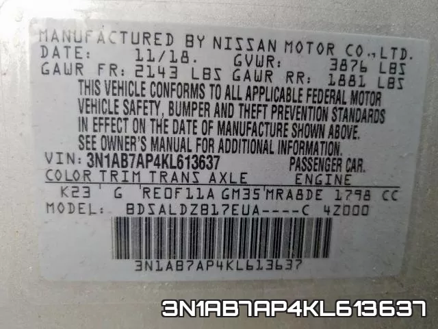 3N1AB7AP4KL613637 фото 2