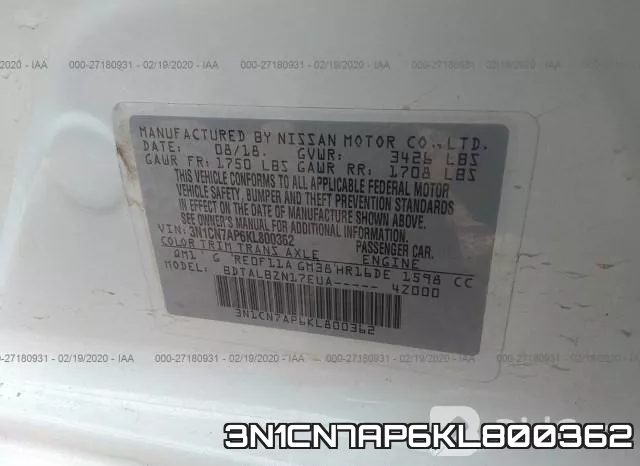 3N1CN7AP6KL800362 фото 10