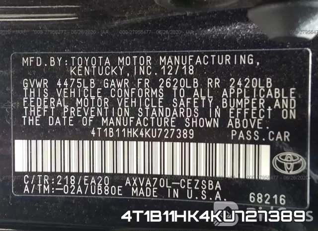 4T1B11HK4KU727389 фото 10