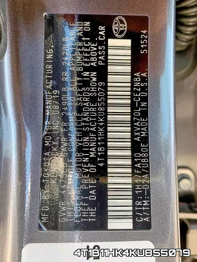4T1B11HK4KU855079 фото 2