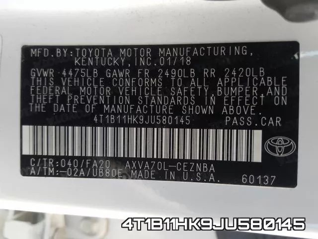 4T1B11HK9JU580145 фото 2