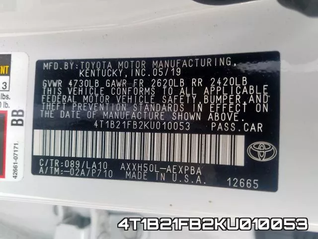 4T1B21FB2KU010053 фото 2