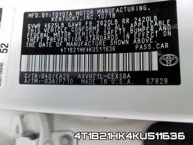 4T1B21HK4KU511636 фото 2