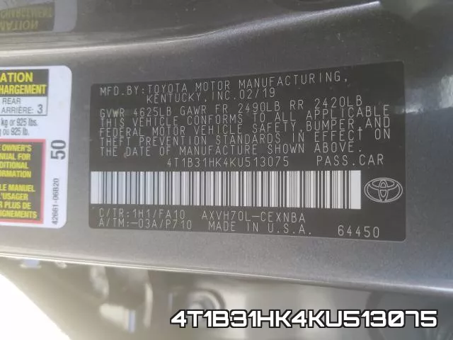 4T1B31HK4KU513075 фото 2