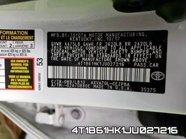 4T1B61HK1JU027216 фото 2