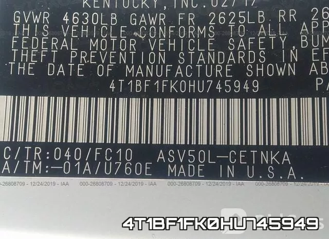 4T1BF1FK0HU745949 фото 10