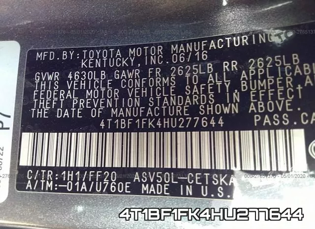 4T1BF1FK4HU277644 фото 10
