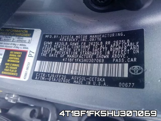 4T1BF1FK5HU307069 фото 2