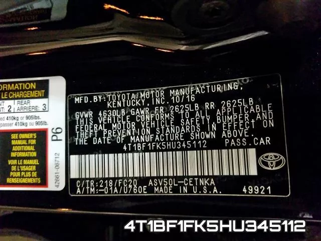 4T1BF1FK5HU345112 фото 2