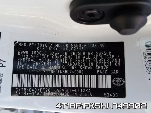 4T1BF1FK5HU749902 фото 2