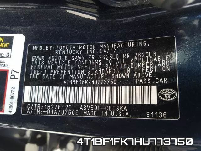 4T1BF1FK7HU773750 фото 2