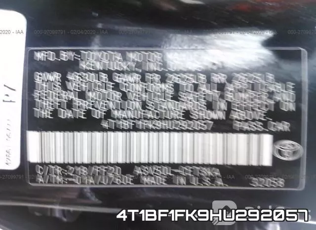4T1BF1FK9HU292057 фото 10