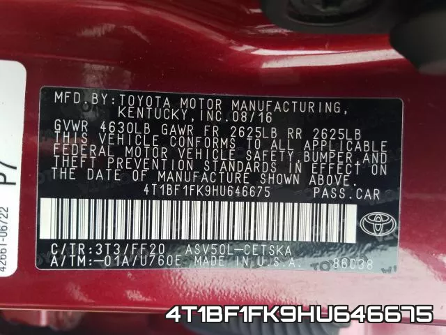 4T1BF1FK9HU646675 фото 2