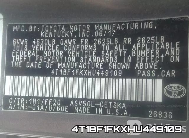 4T1BF1FKXHU449109 фото 10