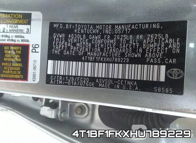4T1BF1FKXHU789229 фото 10