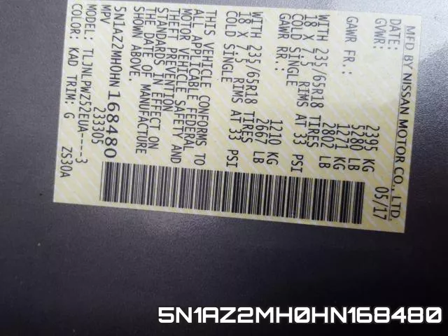 5N1AZ2MH0HN168480 фото 2