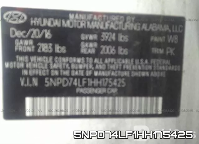 5NPD74LF1HH175425 фото 10