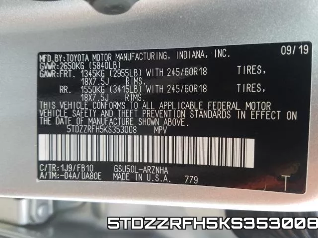 5TDZZRFH5KS353008 фото 2