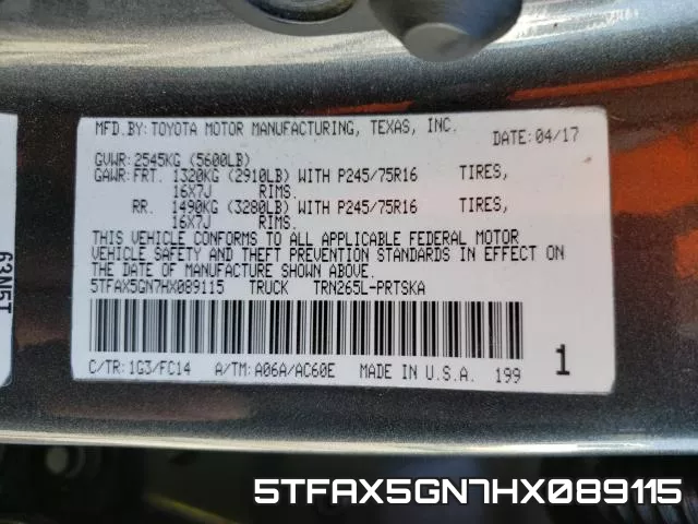 5TFAX5GN7HX089115 фото 2