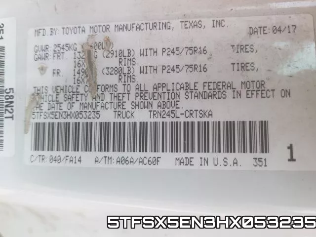 5TFSX5EN3HX053235 фото 2