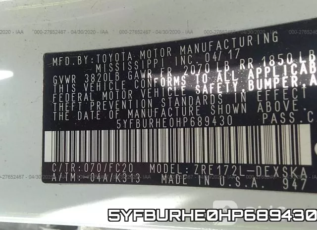 5YFBURHE0HP689430 фото 10