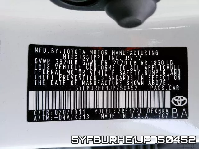 5YFBURHE1JP750452 фото 2