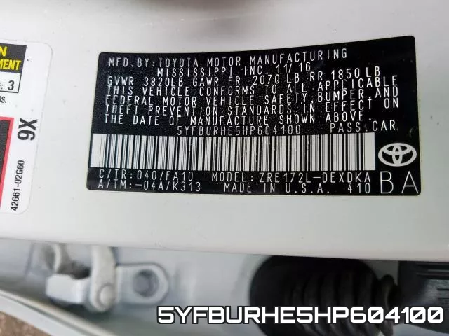 5YFBURHE5HP604100 фото 2