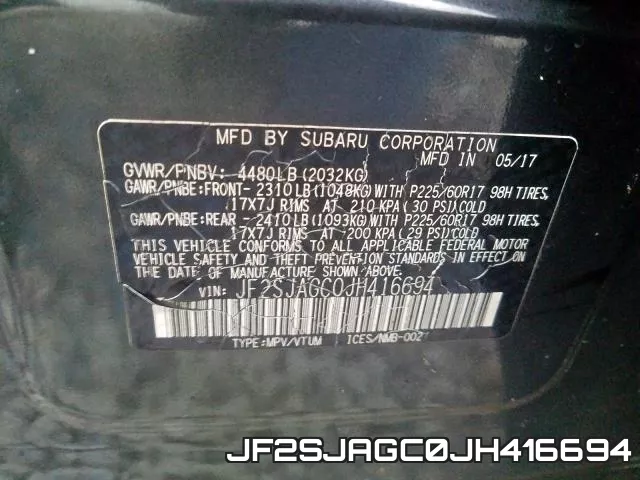 JF2SJAGC0JH416694 фото 2