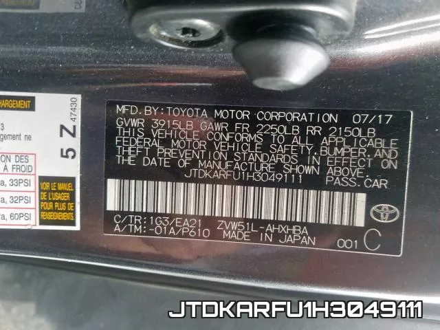 JTDKARFU1H3049111 фото 2