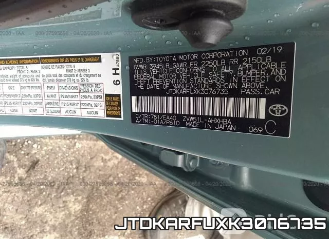 JTDKARFUXK3076735 фото 10