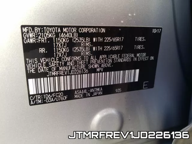 JTMRFREV1JD226136 фото 2
