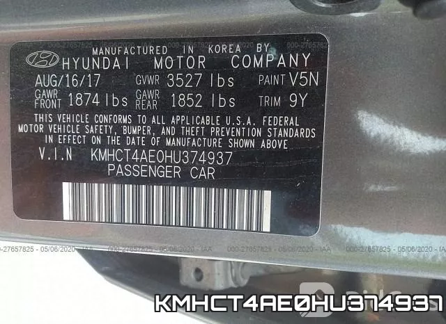 KMHCT4AE0HU374937 фото 10