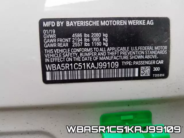 WBA5R1C51KAJ99109 фото 2