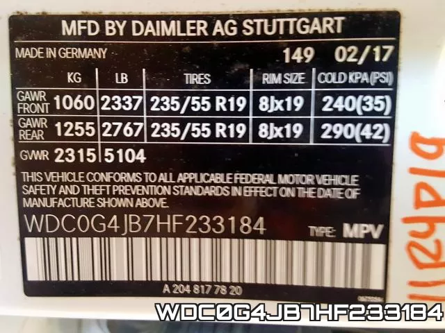 WDC0G4JB7HF233184 фото 2