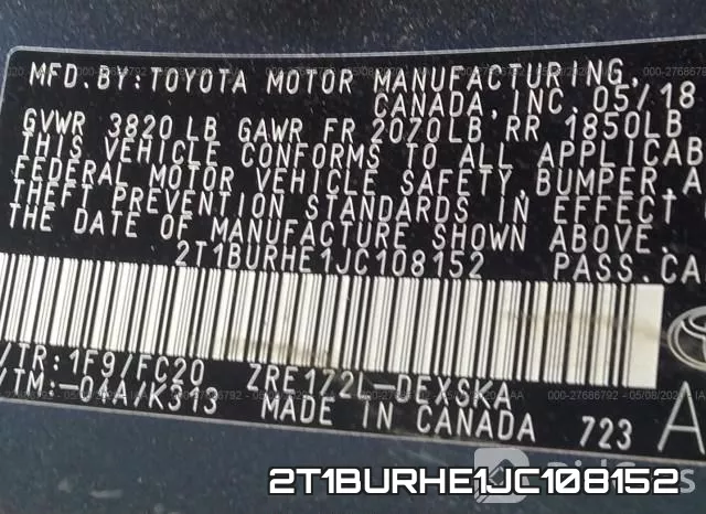2T1BURHE1JC108152 фото 10