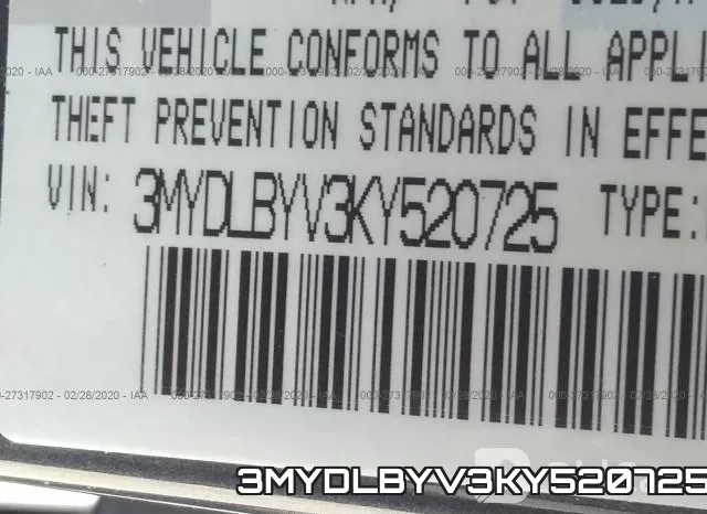 3MYDLBYV3KY520725 фото 10