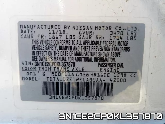 3N1CE2CP0KL357870 фото 2