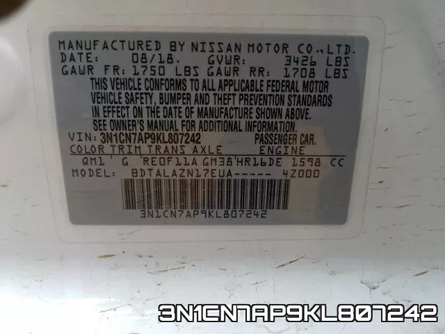 3N1CN7AP9KL807242 фото 2
