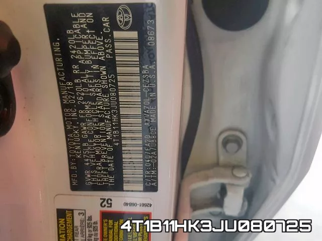 4T1B11HK3JU080725 фото 2