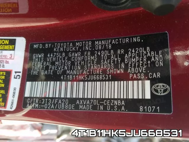 4T1B11HK5JU668531 фото 2