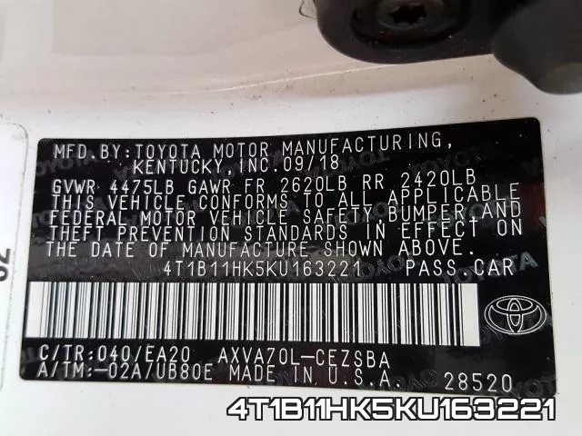 4T1B11HK5KU163221 фото 2