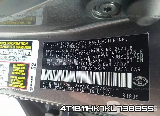 4T1B11HK7KU738855 фото 10