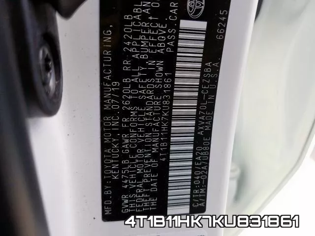 4T1B11HK7KU831861 фото 2