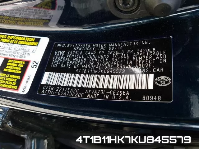 4T1B11HK7KU845579 фото 2