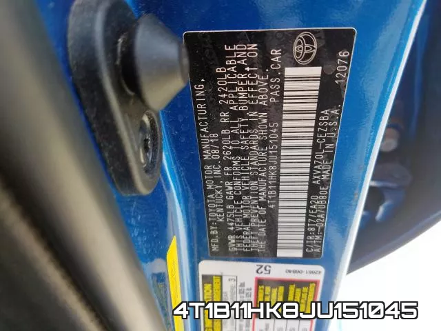4T1B11HK8JU151045 фото 2