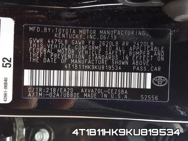 4T1B11HK9KU819534 фото 2