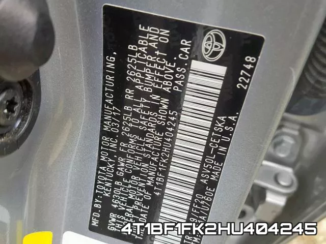 4T1BF1FK2HU404245 фото 2