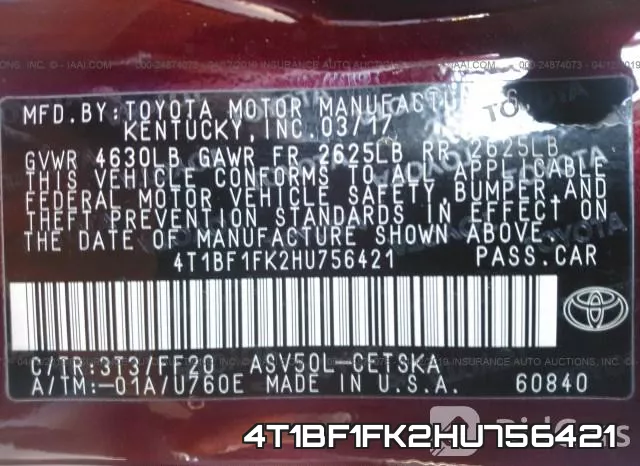 4T1BF1FK2HU756421 фото 10